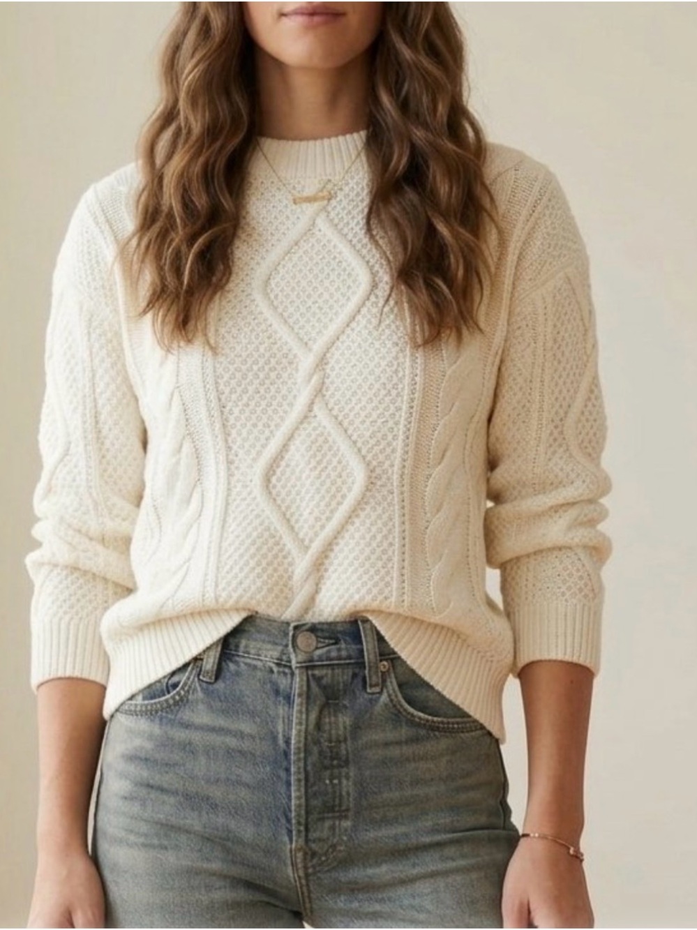 Quince 100% Organic Cotton Cropped Cable Sweater in Ivory Women’s Size XS